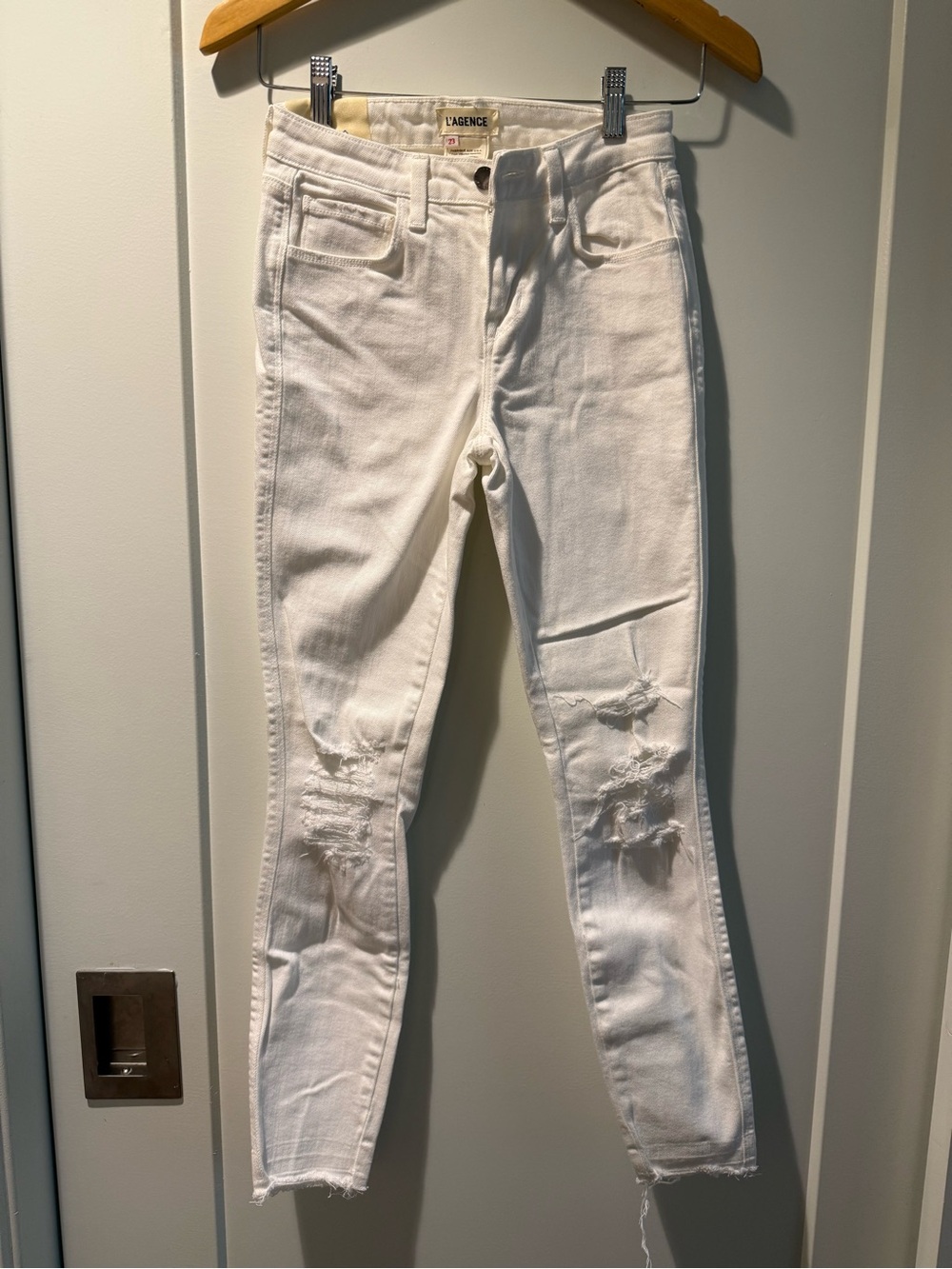 L'AGENCE White Margot High-rise Distressed Skinny Jeans Size 23